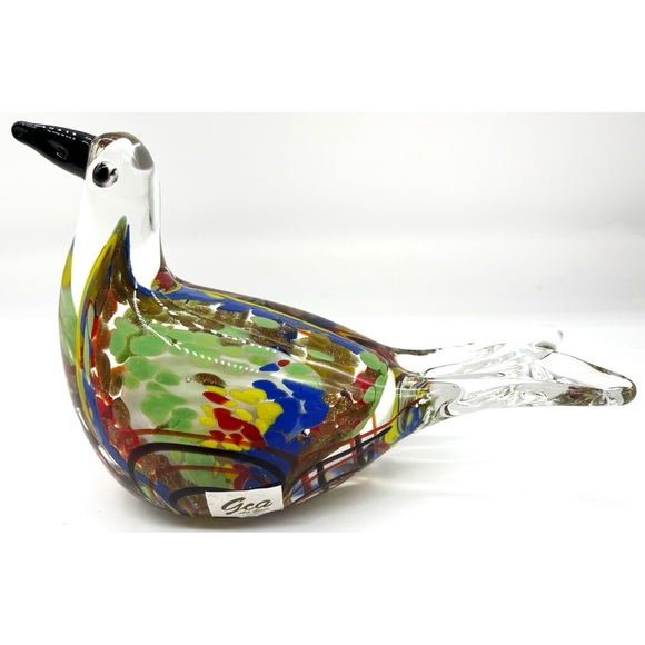 Gea Art Glass Paperweight Bird Murano Style Multicolor - Picture 1 of 5